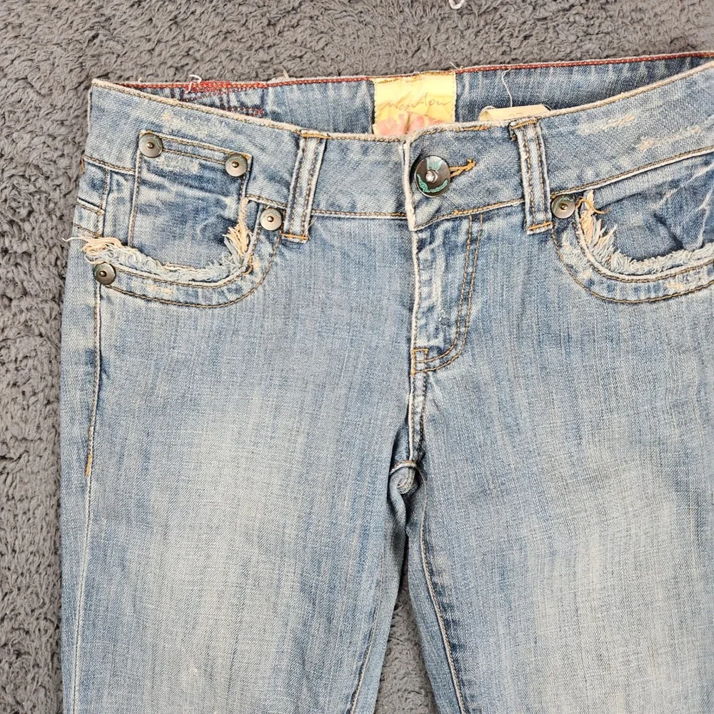 Marlow Womens Low Rise Bootcut Jeans Light Wash Distressed Patchwork 30x33‎